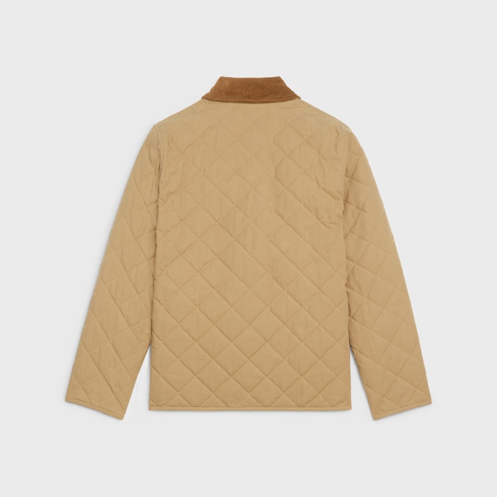 Designer inspired quilted HUNTING JACKET IN COTTON FABRIC DARK BEIGE - Picture 6 of 15